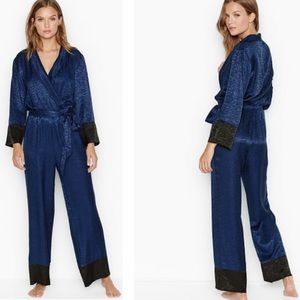 VS Blue Zebra Satin PJ Lounge Jumpsuit-NWOT